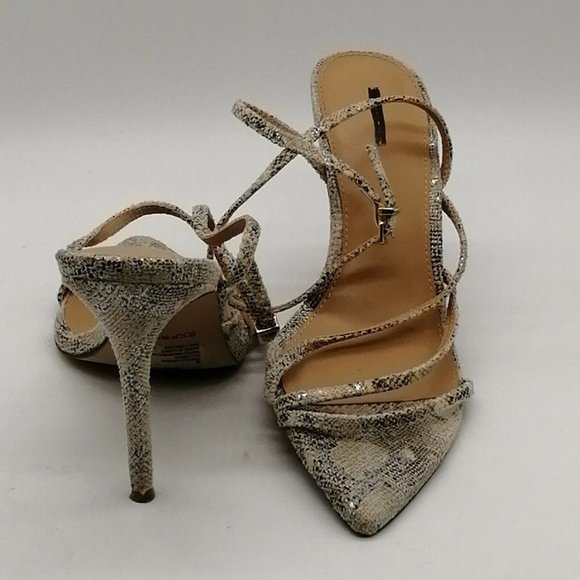 Express Womens High Heel Ankle Strap Sandal Cushioned Multicolor Snakeskin 9 - Picture 3 of 10